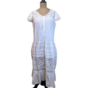 VTG St. Malo Cotton Embroidered Maxi Dress – White Small Deadstock Read‎